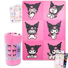 Hello Sanrio Kuromi 담요 번들 - Kuromi 담요 담요 번들 헬로 키티 스티커 등 포함 어린이 유아 아동용 (헬로 키티 플리스 담요) 114.3 x 152.