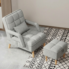 SeekFun 다용도 리클라이너 1인용 소파 등받이 6단 각도조절 의자 소파베드 수납함 스툴, 그레이(스툴 포함)