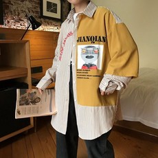 INNOBANK Unisex Boxy Fit 彩色條紋襯衫 刻字襯衫
