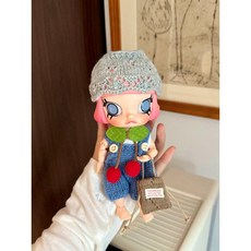 팝마트 지거 몰리 인형옷 몰리 1/8 액션 피규어 20cm 인형의상 수제 손뜨개질 모자 팬츠 스카프 가방 세트, 손뜨개질 5피스 세트 (회색 모자+체리 스카프+셔츠+팬