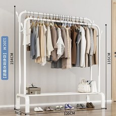 화이트 모던 심플 외투걸이 조립식 스탠드 옷가게 행거 옷걸이 스탠딩 업소용 이동, M. 120cm 화이트 더블 로드 단층 선반 코트 걸이, M. 120cm 화이트 더블 로드 단층 선반 코트 걸이
