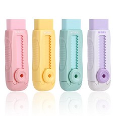 M&G 슬라이딩 접이식 연필 지우개 4개 귀여운 파스텔 색상의 부드러운 고무 스틱 기계식 지우개 푸시 풀 대형 흰색 아트 드로잉 어린이 학교 문구 용품, M&G 슬라이딩 접이식 연필 지우개 4개, 귀여운 파스