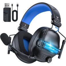 위세리 무선 게이밍 헤드셋 초경량 가상 7.1 채널 2.4G 저지연 3D 사운드 RGB 노이즈 캔슬링 마이크 WG2, 블랙 블루
