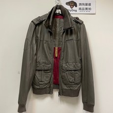 極度乾燥 Superdry Brad Bomber 真皮皮衣 縮口合身紅內裡 灰色飛行夾克, 灰色,M, 1個
