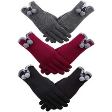 Patelai 여성용 겨울 터치 장갑 3쌍 따뜻한 터치스크린용 플리스 안감 방풍 296068, Patelai 여성용 겨울 터치 장갑 3쌍, 따뜻한 터