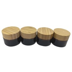 BEECO GIF2U 빈 리필 가능한 프로스트 유리 화장품 크림 병 4팩 1온스/30g 대나무 뚜껑 클레이 마스크용 스킨 케어 여행용 용기 냄비 버터 바디 스크럽 립밤, 30G, 2 Glass frost clear jar with b