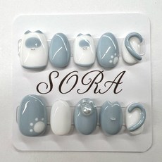 SORA 藍色貓咪 穿戴甲 XS M 短圓, 1個, S