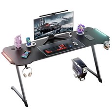 월로덴 게이밍 컴퓨터책상 RGB LED Z형 스틸 프레임 컵홀더 헤드셋거치대 포함, 블랙(160*60*75)