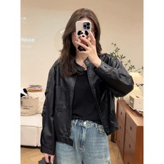 PU皮寬鬆機車外套女 春季新款