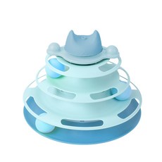 【喵吉】迷失森林軌道貓轉盤(附彈簧逗貓棒) 三色可選 寵物玩具 貓咪玩具 貓玩具 貓轉盤玩具 軌道球貓玩具 玩具, 1個, 水藍色轉盤(附彈簧逗貓棒一支), 水藍色