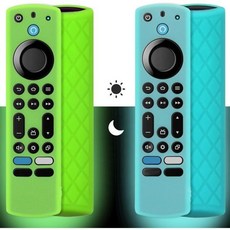파이어 TV 스틱용 피노우 실리콘 리모컨 케이스 2개 4K Max/Insignia/Pioneer/Omni 시리즈 알렉사 음성 초록색과 청록색 둘 다 빛남, 4K Max Remote (L: 6.2"), Green and Turquoise