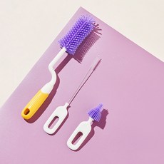 嬰兒清潔刷套裝兒童杯刷吸管刷帶收納盒底座寶寶硅膠奶嘴刷奶瓶刷, 恐龍奶瓶刷3件套-琥珀黃:如圖所示, 1個