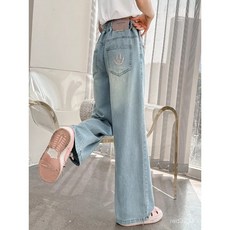 女童天絲牛仔褲夏季薄款2025新款中大童直筒闊腿褲子女孩夏裝長褲