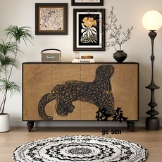 格森實木法式抽象藝術玄關櫃餐邊櫃彩繪客製化客廳民宿收納櫃臥室儲物櫃, 實木款（新西蘭木） 拍下備註款式即可,雙門, 1個