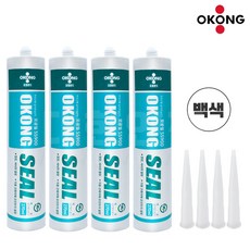 오공 무초산 방수 실리콘 백색 + 실리콘노즐 샷시 창호용 몰딩 걸레받이, 4세트