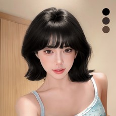 G-Stuff 여성 가발 단발 통가발 짧은 웨이브, 1개, 블랙
