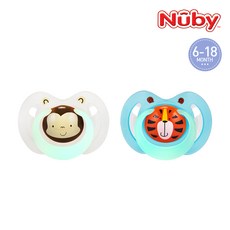 누비 동물친구 야광 노리개 젖꼭지 2p, 6~18개월, 원숭이, 호랑이, 2개