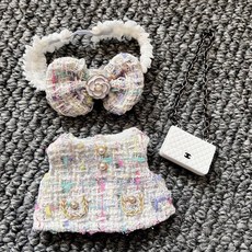 옷 작은 꽃 스타일 인형 파티 펜던트, 1 세대 및 2 세대 Labubu를 착용 할 수 있습니, 흰색 작은 향기로운 스타일 2 피스 세트 + 가방, 1개