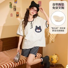 2026新款夏季天卡通睡衣女士薄款短袖帶胸墊大碼家居服睡衣可外穿