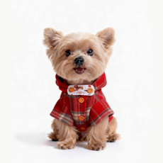 레드 체크 후드 고양이 강아지 겨울 외투 소형견 펫옷, 1개, 체크무늬