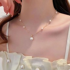 FANSYLI 미니진주목걸이 14k 도금 체인 목걸이 심플 펜던트 목걸이 진주 비즈 초커목걸이 쇄골목걸이 X2502F27