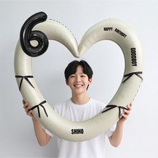 해피제이니 블랙 숫자 하트프레임 풍선 생일파티용품세트(프리레터링 시트지 포함) 포토존, 1세트, 6 크림하트