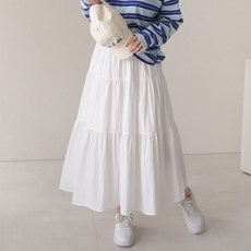 데일리앤 코이뉴 바스락 밴딩 셔링 캉캉 플레어 롱 화이트 스커트 봄 여름
