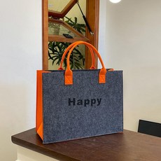 대용량 펠트 토트백 손잡이 가방 선물용 쇼핑백 광고용, 미디엄 그레이 오렌지 33x25x12, 1개