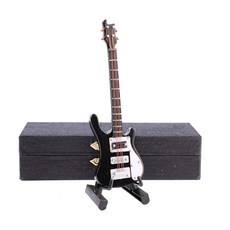 Dselvgvu 나무 미니어처 일렉트릭 베이스 기타 스탠드 및 케이스 포함 미니 악기 일렉트릭 베이스 기타 레플리카 수집용 피규어 모델 홈 데코 생일 선물 16cm x 4.8c, 3.94"x1.18"x0.24"