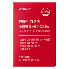와이즐리 전립선 지구력 프리미엄 미국산 쏘팔메토 옥타코사놀, 1개, 60정