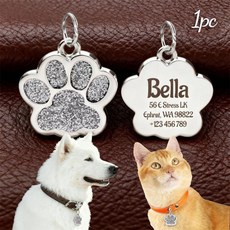 텍스트 강아지 고양이 이름표 반려동물 이름 목걸이 태그 발바닥 글리터 펜던트 반려견, 1개, 2. 실버