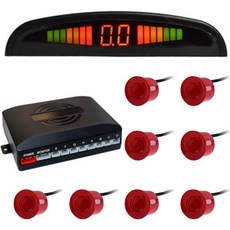 Riloer 릴러 자동차 앞뒤 보안 후진 레이더 키트 LED 디스플레이 버저 알람 8 센서 주차 프롬프트 레드