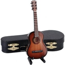 스탠드와 케이스가 포함된 나무 미니어처 기타 미니 악기 클래식 복제품 수집용 피규어 모델 홈 데코레이션 디스플레이 장식품 (파란색 5.12\"x1.86\"x0.68\"), Classic Guitar:brown, 5.12"x1.86"x0.68"