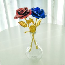 메탈플라워 장식용 인테리어 조화 유리화병 거실 테이블 장식 홈데코 선물용, 1개, 파란장미