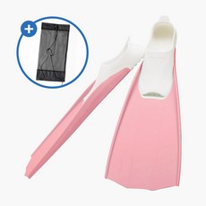 비치담 스노클링 오리발 롱핀 메쉬 가방 세트, 화이트 핑크 ML [250mm]