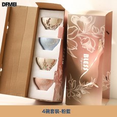 DFMEI 春夏清新花卉陶瓷米飯碗小碗套裝 精緻新婚喬遷送禮佳品, 1個, 4碗套裝-粉藍, 參考詳情