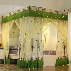 침대 암막 캐노피 공주풍 핑크 가림막 사각 체크 커튼 설치 1.2mx2.0mx1.95m 인, V. 청춘 나무