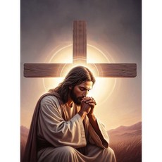 십자가 예수님 성화 보석십자수 종교 선물 홈데코 원형비즈 DIY패키지, 예수님 기도 40*50cm(캔버스형), 1개