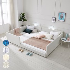 [지베스] 스테디2 LED 저상형 슬림 패밀리침대 SS+SS/Q+SS/Q+Q, Q+Q_폼텍스20T매트리스, 둥지형_진그레이