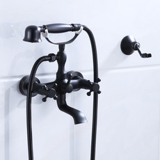 青花瓷黑色復古水龍頭淋浴花灑，造型設計工業風古典陶瓷閥芯冷熱水多向壁掛, 1個, 黑色