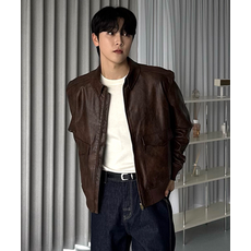 브랜드정품 제너럴아이디어 GENERALIDEA 해피가이정호 MAN 워싱 페이크 레더 점퍼 BROWN GF1MJK001 359134