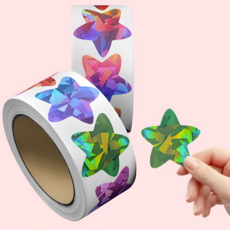 비바프 다꾸 홀로그램 보석 칭찬 롤 별 스티커 8색상, 500매