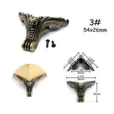 4pcs 보석 가슴 나무 상자 선물 와인 케이스 장식 피트 다리 코너 보호대 나사와 지원 브래킷 골동품 황동, 03 No.3 54x26mm