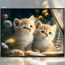 심스타 실십자수 귀여운 고양이 두마리 아기 새끼 도안 프린트 패키지 diy, 1개, 면사3가닥자수 50x40cm