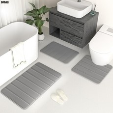 DFMEI 簡約條紋珊瑚絨地墊浴室吸水防滑腳墊, 1個, 淺灰色-條紋