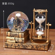 復古鐵塔音樂盒計時器水晶球，可發光擺件，送給畢業生的禮物, 電子款燈光沙漏摩天輪金
