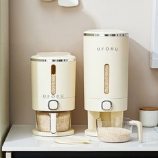 UFORU 원터치 쌀통 밀폐 방습 쌀 보관통, 1개, 크림색