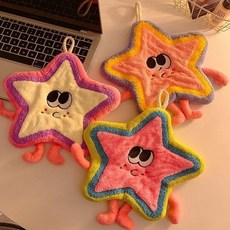 多巴胺星星擦手巾傢用可掛式兒童卡通手帕衛生間廚房吸水速幹手巾, 1個, 多巴胺星星【單條裝】