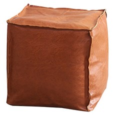 Tiger Pavilion 수납형 큐브 가죽 스툴, 1개, 라이트 브라운