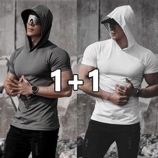 꽃소담 1+1 고탄력 머슬핏 후드 반팔티셔츠 흡한속건 시원한 냉감 기능성 쿨티셔츠 2장 HZHF26A195